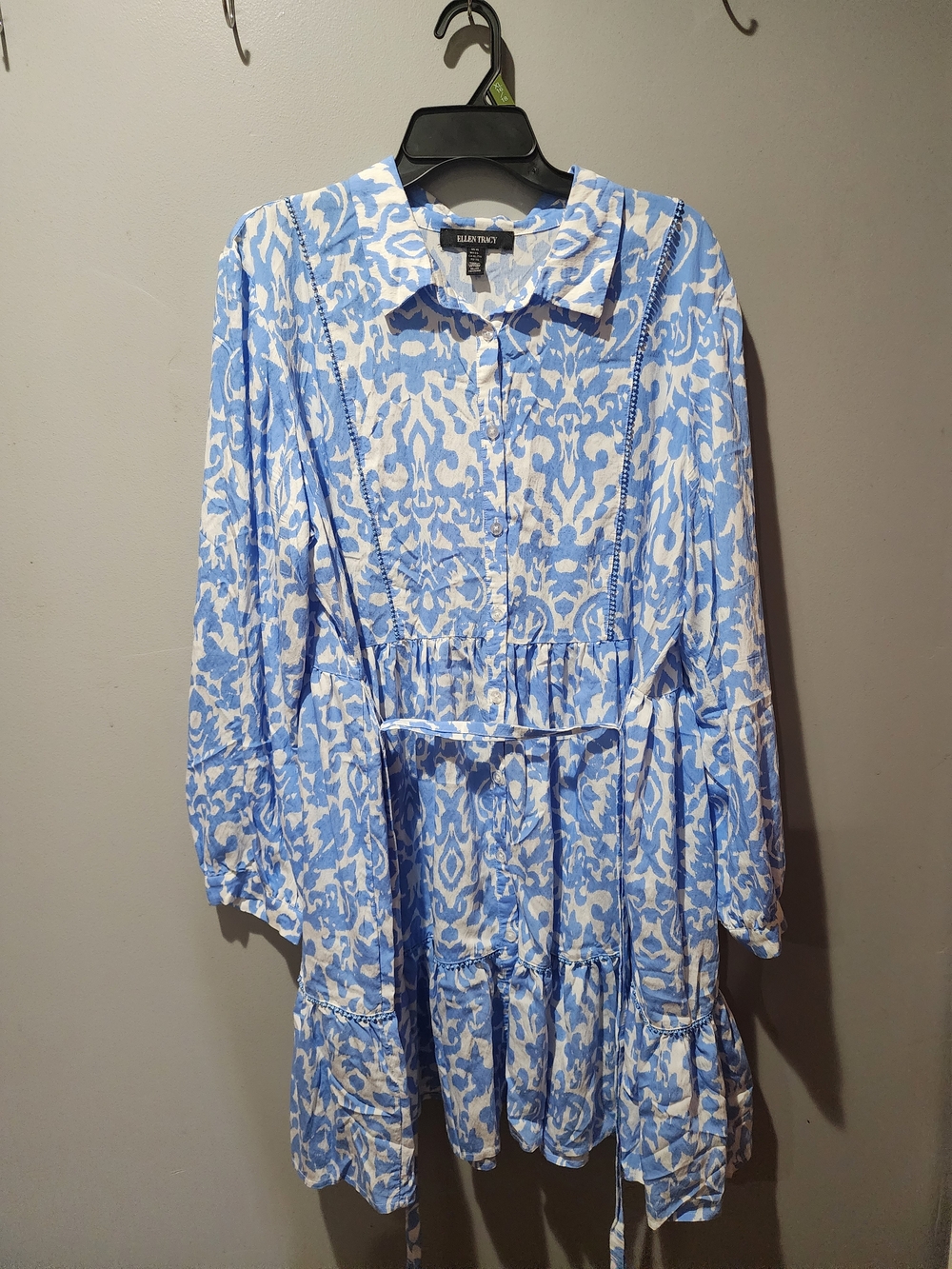 Blue and White Printed Button-Front Women's Dress